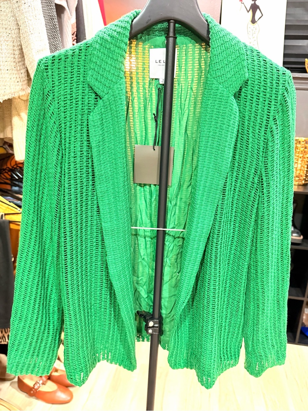 NWT Le Lis Collection Green Open Knit Crochet Blazer